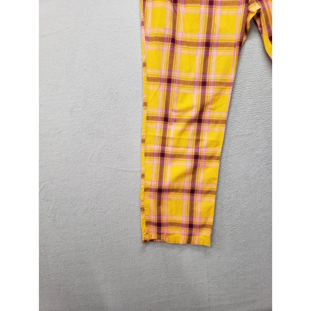 Old Navy Women Pajama Pant XL Yellow Plaid 100% Cotton Drawstring High Rise City